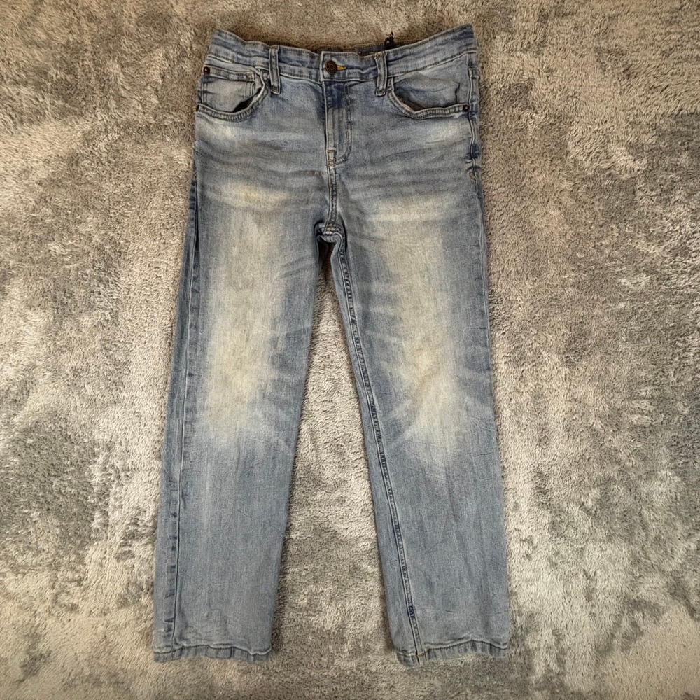 Cat & Jack Boys Straight Leg Jeans Light Wash Blue Husky Size 14 Stretch Denim